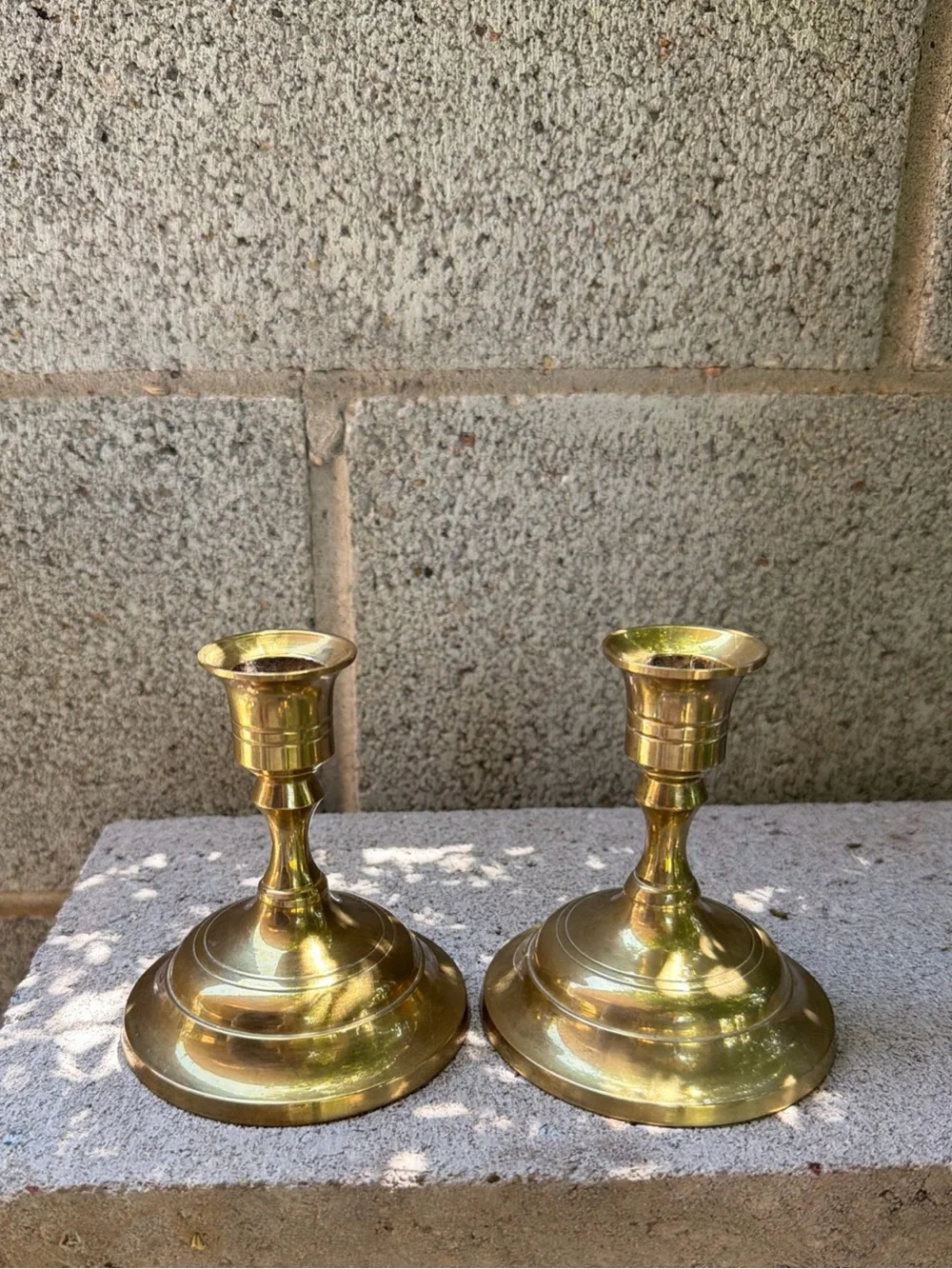 Vintage Solid Brass Candlestick Pair - Polished Gold Tone Home Accent Made India